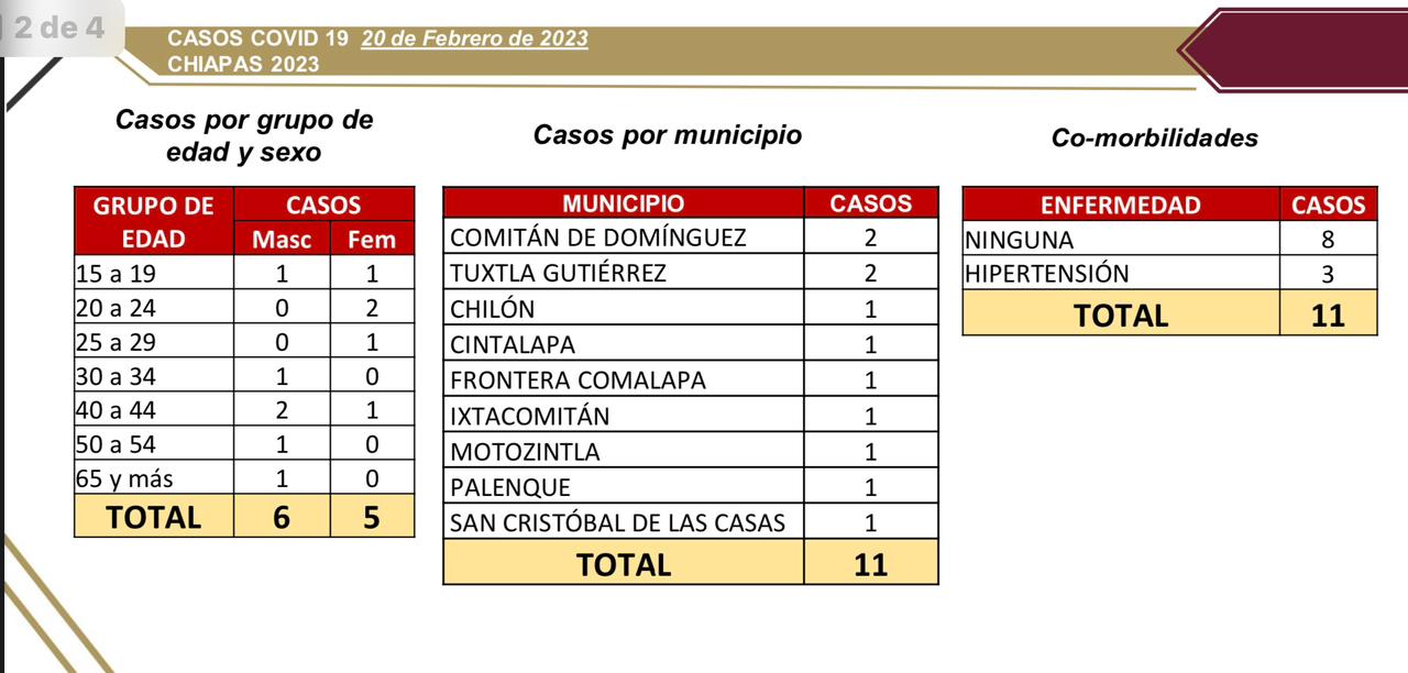 Notifica Chiapas 11 casos positivos de COVID-19