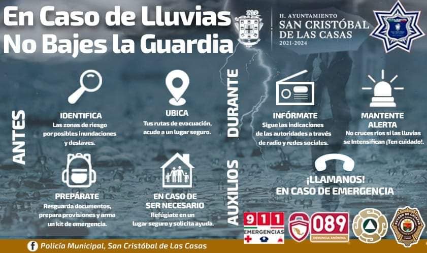 Emiten recomendaciones ante pronóstico de lluvias muy fuertes