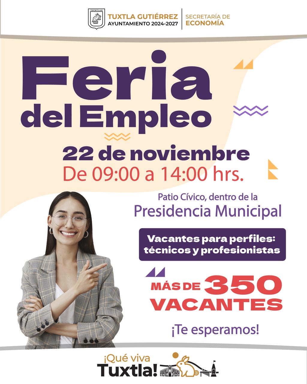 Más de 350 ofertas de trabajo en Feria de Empleo en Tuxtla